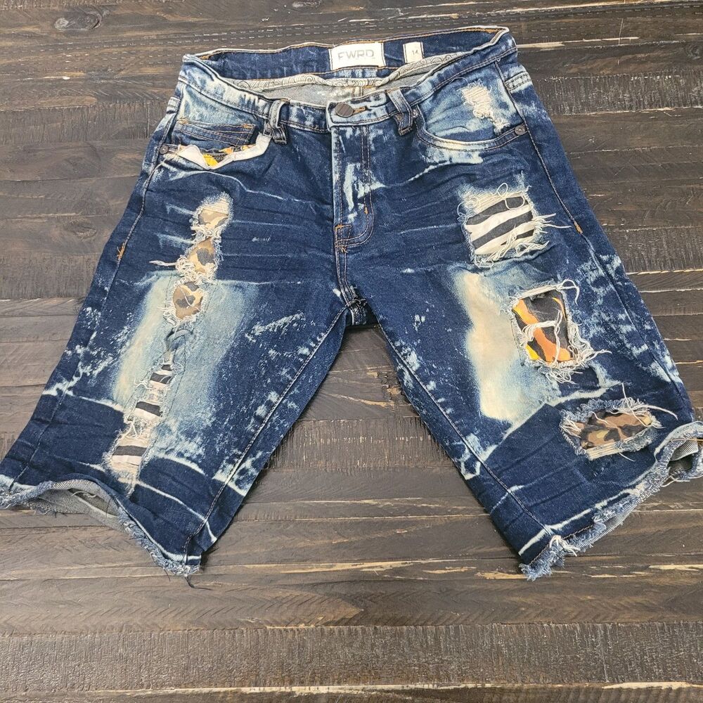 FWRD Distressed Denim Shorts Boys Size 14 Ripped Paint Splatter Jean Shorts
